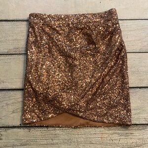 Forever 21 rose gold holiday sequins mini skirt. S